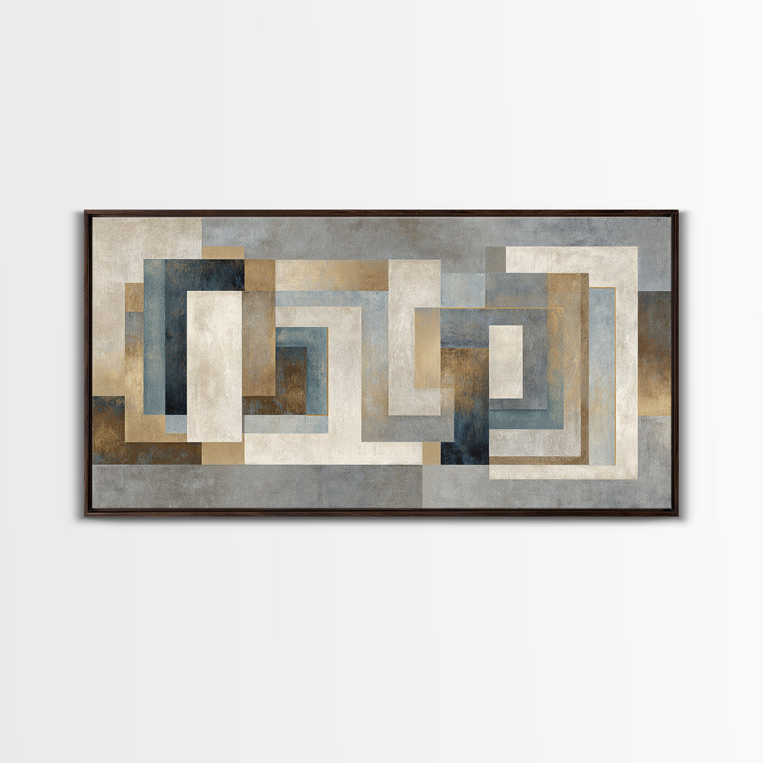 Geometric Labyrinth Pattern Framed Canvas Print, Office Art, Fine Art Print, Office Decor, Abstract Art, Focus, Poster, OFF-2x1-14