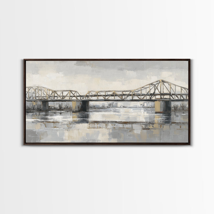 Monochrome Bridge Structure Framed Canvas Print, Office Art, Luxury Decor, Office Decor, Fine Art, Focus, Pet Portrait, OFF-2x1-6