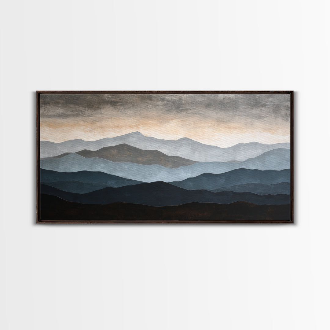 Minimal Mountain Sunrise for Focus Canvas Print, Office Art, Wall Decor, Office Decor, Oil Painting, Focus, Abstract Art, OFF-2x1-70