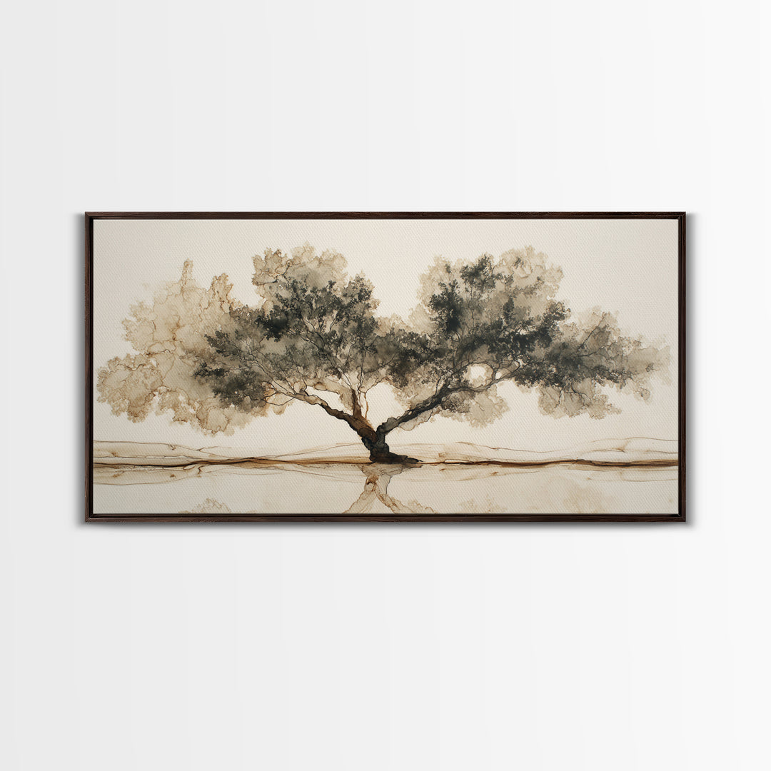 Ink Wash Tree Symbolizing Stability Canvas Print, Office Art, Wall Art, Office Decor, Fine Art, Focus, Boho, Art Deco, OFF-2x1-82