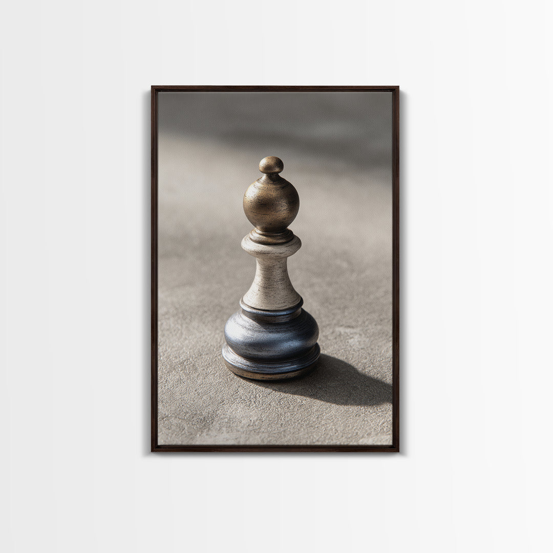 Minimal Chess Piece Still Life Framed Canvas Print, Office Art, Contemporary Art, Office Decor, Oil Painting, Focus, OFF-2x3-21