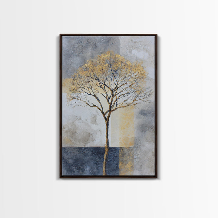 Ink Wash Tree Symbolizing Stability Framed Canvas Print, Office Art, Textured Painting, Office Decor, Fine Art, Focus, OFF-2x3-22
