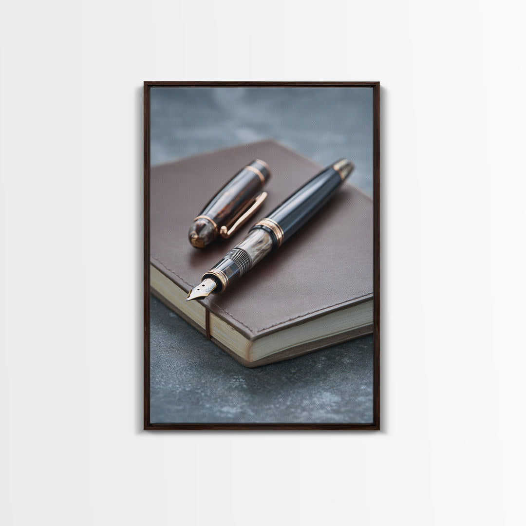 Fountain Pen and Notebook Still Life Without Canvas Print, Office Art, Minimalist Decor, Office Decor, Fine Art, Focus, OFF-2x3-54