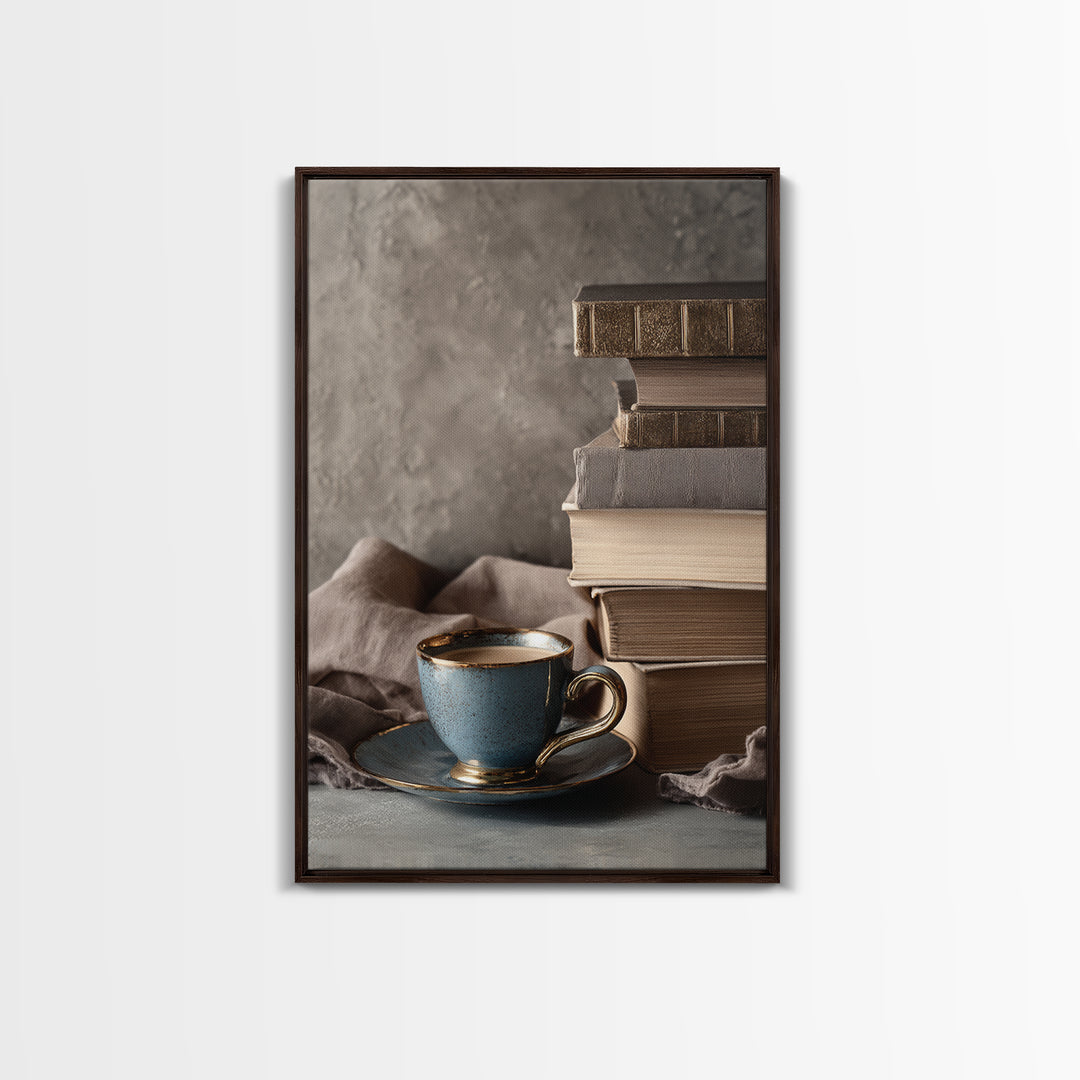 Books and Coffee Still Life Canvas Print, Office Art, Office Decor, Fine Art, Focus, Abstract Wall Art, Dopamine Decor, OFF-2x3-65