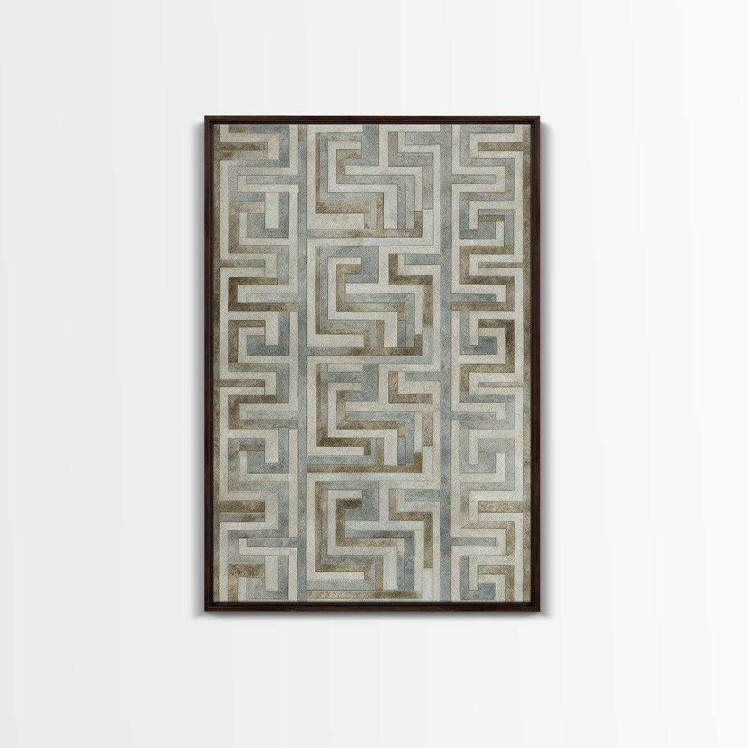 Geometric Labyrinth Pattern Framed Canvas Print, Office Art, Wall Decor, Office Decor, Abstract Art, Focus, Wall Prints, OFF-2x3-74