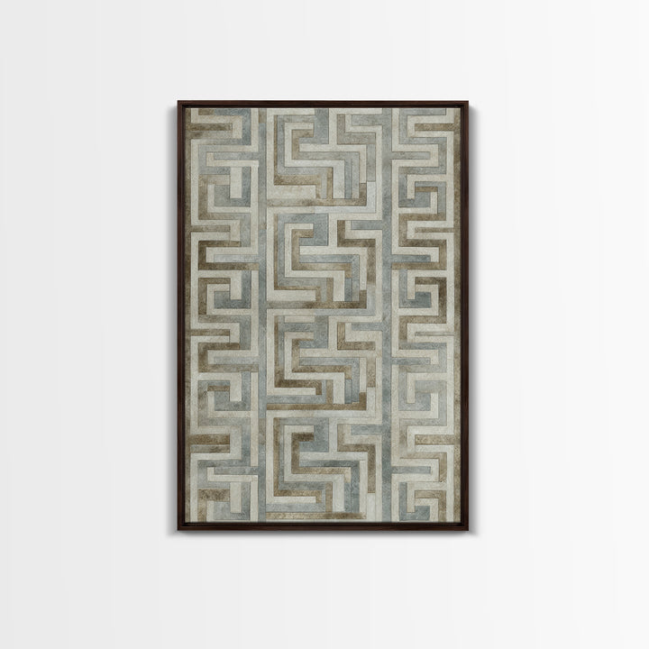 Geometric Labyrinth Pattern Framed Canvas Print, Office Art, Wall Decor, Office Decor, Abstract Art, Focus, Wall Prints, OFF-2x3-74