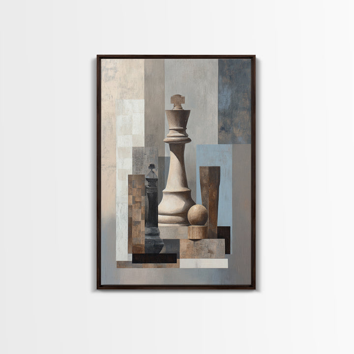 Minimal Chess Piece Still Life Framed Canvas Print, Office Art, Digital Wall Art, Office Decor, Fine Art, Focus, Dopamine Decor, OFF-2x3-93