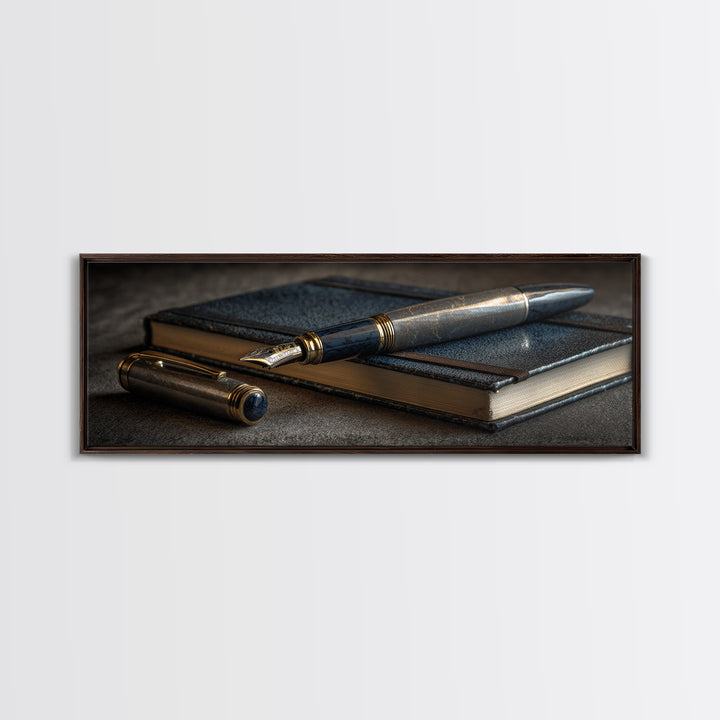 Fountain Pen and Notebook Still Life Without Canvas Print, Office Art, Cubicle Decor, Office Decor, Fine Art, Focus, OFF-3x1-14