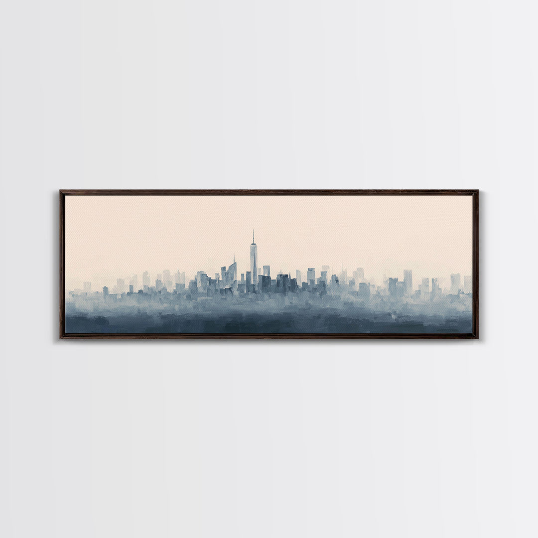Black and White City Skyline Silhouette Canvas Print, Office Art, Office Decor, Abstract Art, Focus, Gallery Decor, OFF-3x1-21