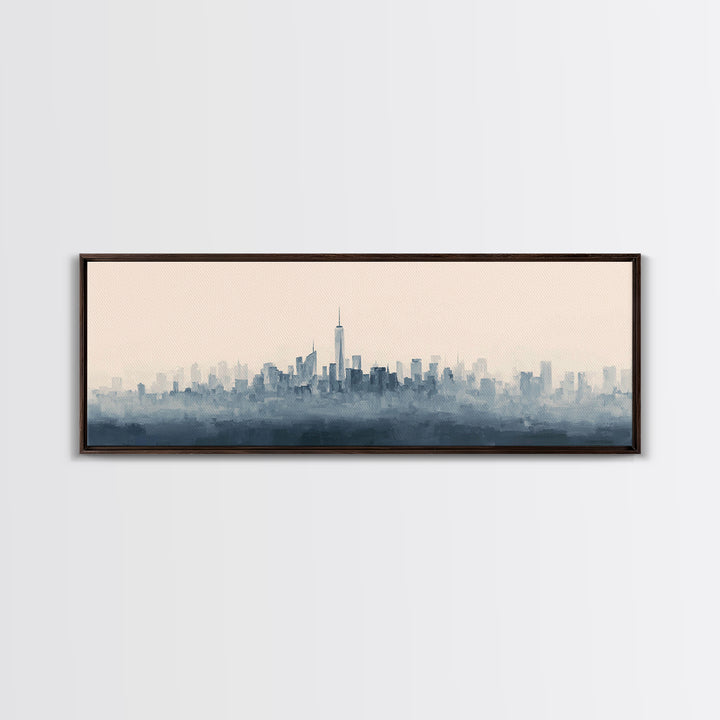 Black and White City Skyline Silhouette Canvas Print, Office Art, Office Decor, Abstract Art, Focus, Gallery Decor, OFF-3x1-21