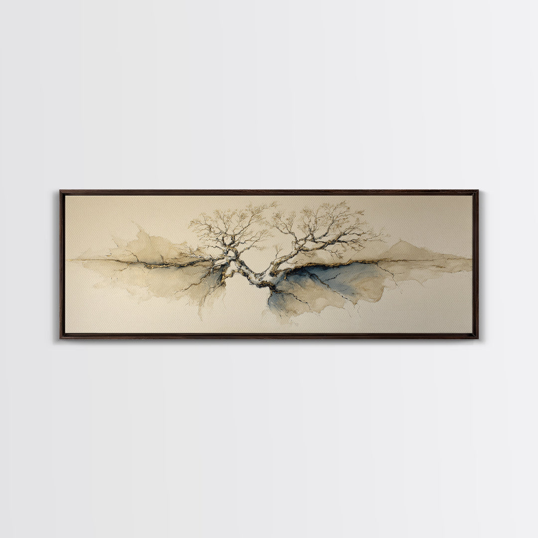 Ink Wash Tree Symbolizing Stability Canvas Print, Office Art, Wall Art, Office Decor, Fine Art, Focus, Boho, Art Deco, OFF-3x1-30
