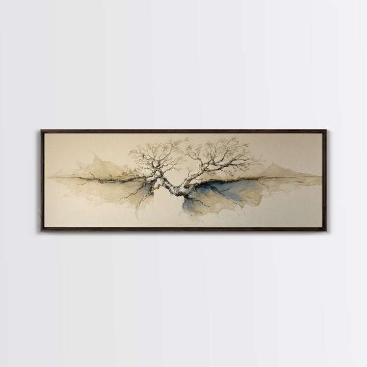 Ink Wash Tree Symbolizing Stability Canvas Print, Office Art, Wall Art, Office Decor, Fine Art, Focus, Boho, Art Deco, OFF-3x1-30