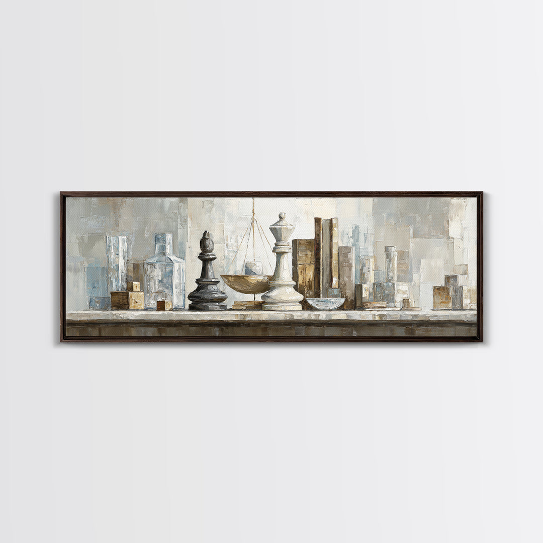 Minimal Chess Piece Still Life Framed Canvas Print, Office Art, Printables, Office Decor, Watercolor Art, Focus, OFF-3x1-5