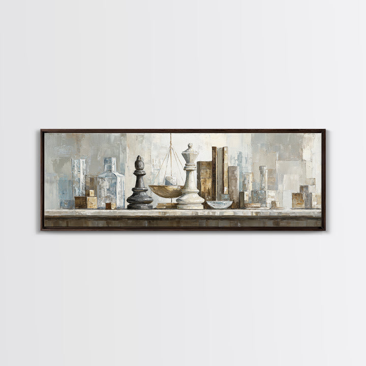 Minimal Chess Piece Still Life Framed Canvas Print, Office Art, Printables, Office Decor, Watercolor Art, Focus, OFF-3x1-5