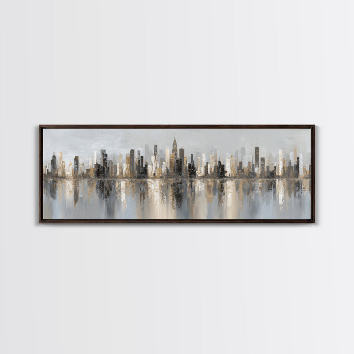 Black and White City Skyline Silhouette Canvas Print, Office Art, Trendy Wall Art, Office Decor, Focus, Minimalist Decor, OFF-3x1-93