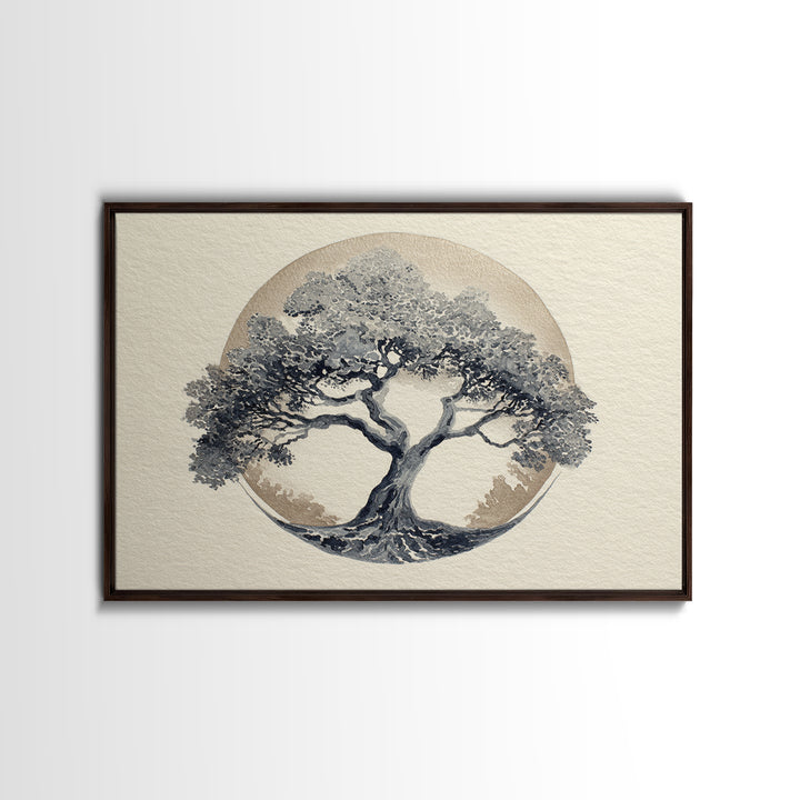 Ink Wash Tree Symbolizing Stability Framed Canvas Print, Office Art, Printable Wall Art, Office Decor, Fine Art, Focus, OFF-3x2-18
