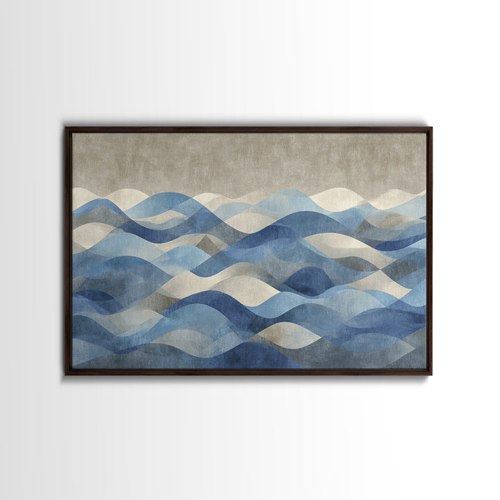 Blue Abstract Wave Pattern for Focus Canvas Print, Office Art, Ai Art, Office Decor, Abstract Art, Focus, Trendy Wall Art, OFF-3x2-21