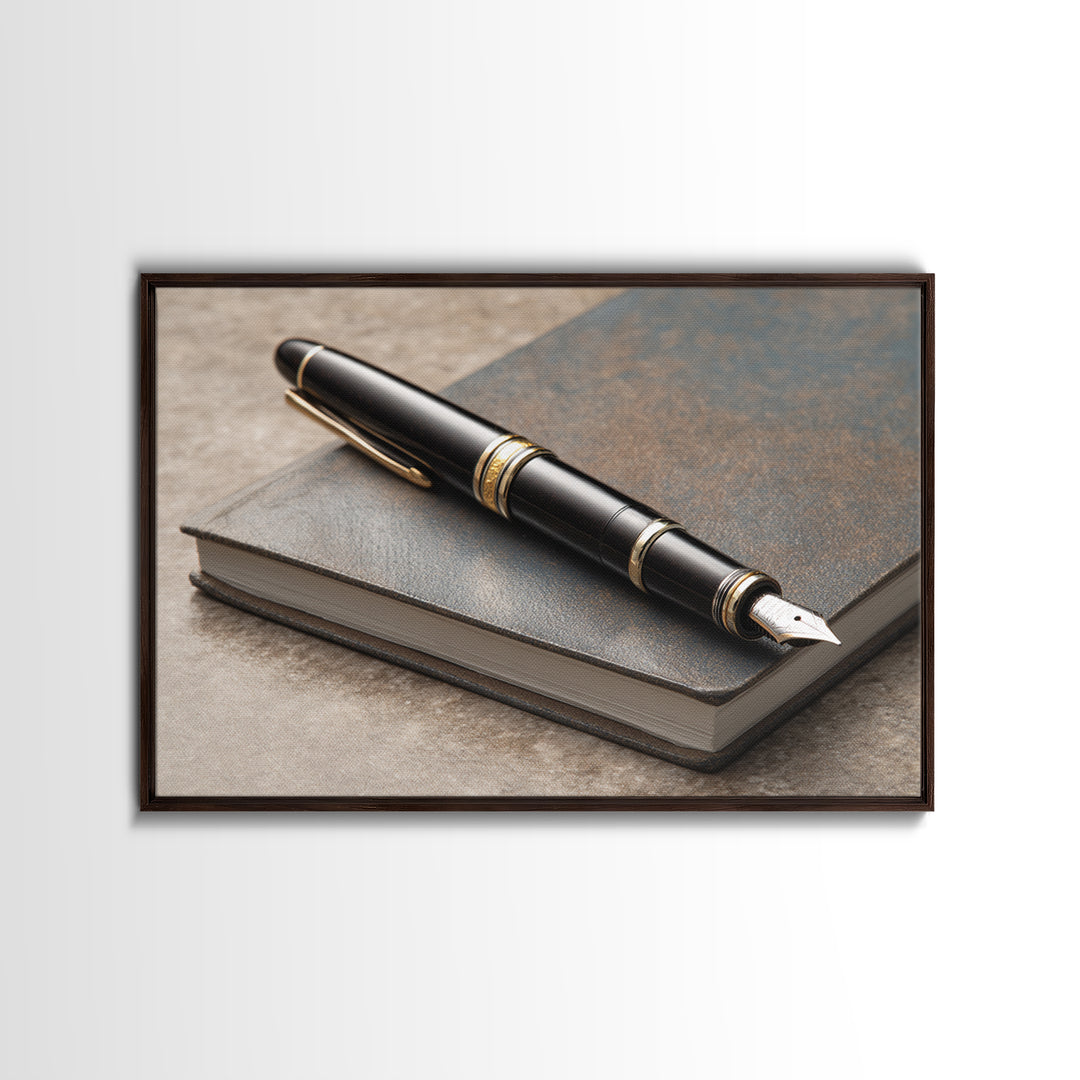 Fountain Pen and Notebook Still Life Without Canvas Print, Office Art, Office Decor, Watercolor Art, Focus, Abstract Wall Art, OFF-3x2-26