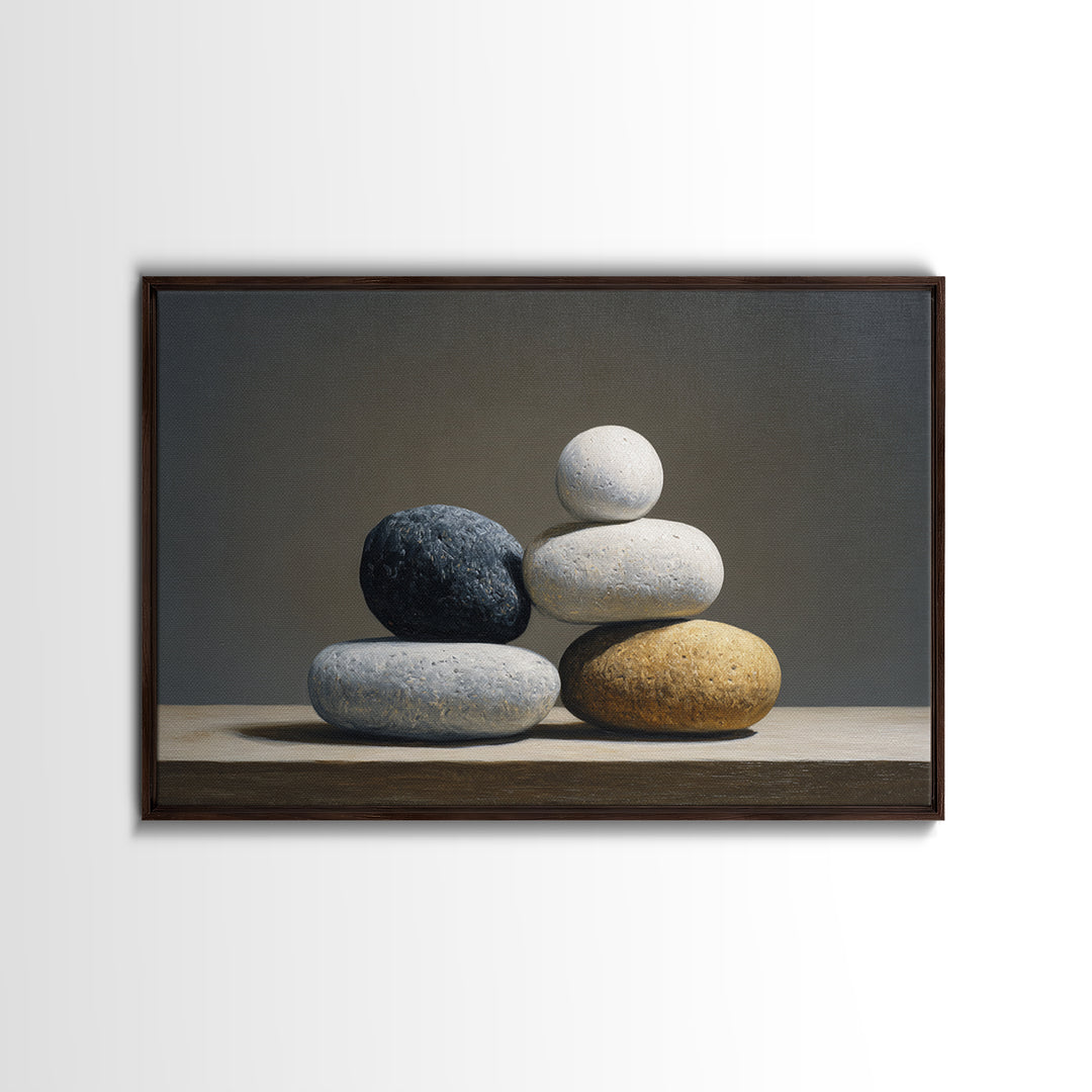 Balanced Stone Composition Framed Canvas Print, Office Art, Digital Wall Art, Office Decor, Fine Art, Focus, Dopamine Decor, OFF-3x2-28