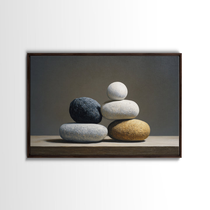 Balanced Stone Composition Framed Canvas Print, Office Art, Digital Wall Art, Office Decor, Fine Art, Focus, Dopamine Decor, OFF-3x2-28
