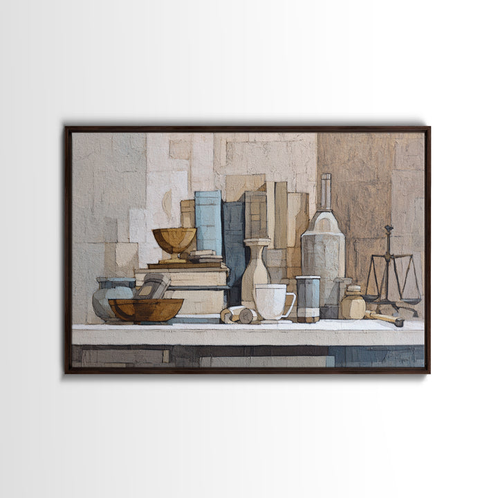 Books and Coffee Still Life Canvas Print, Office Art, Living Room Decor, Office Decor, Oil Painting, Focus, Fine Art Print, OFF-3x2-37
