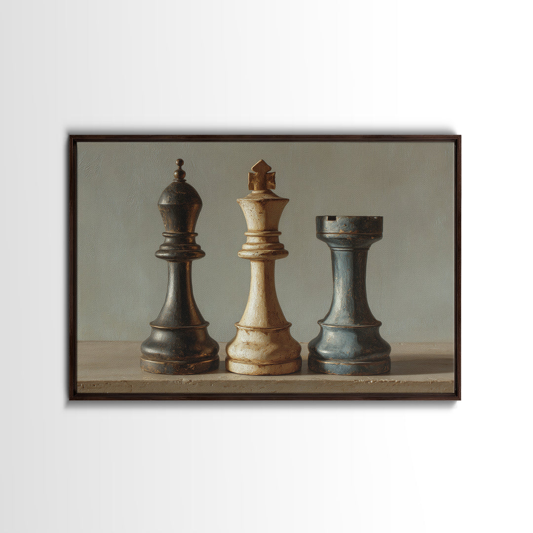 Minimal Chess Piece Still Life Framed Canvas Print, Office Art, Abstract Wall Art, Office Decor, Watercolor Art, Focus, OFF-3x2-65