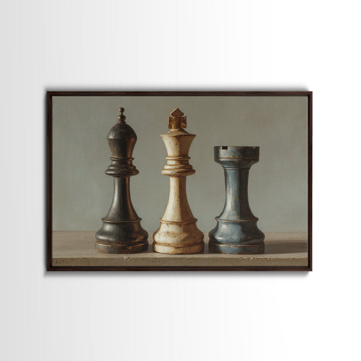Minimal Chess Piece Still Life Framed Canvas Print, Office Art, Abstract Wall Art, Office Decor, Watercolor Art, Focus, OFF-3x2-65