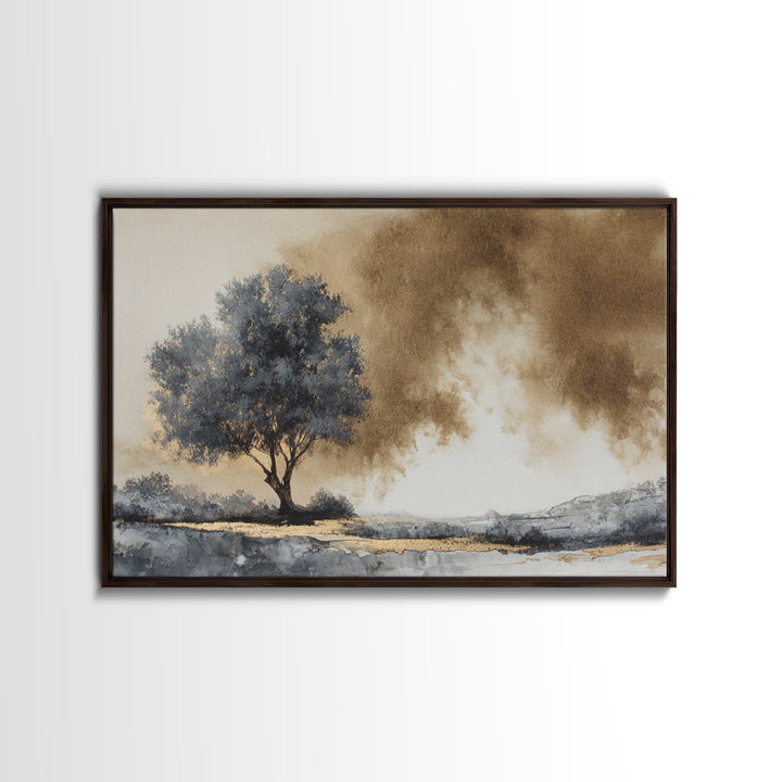 Ink Wash Tree Symbolizing Stability Canvas Print, Office Art, Art Deco, Office Decor, Fine Art, Focus, Bedroom Wall Art, OFF-3x2-66
