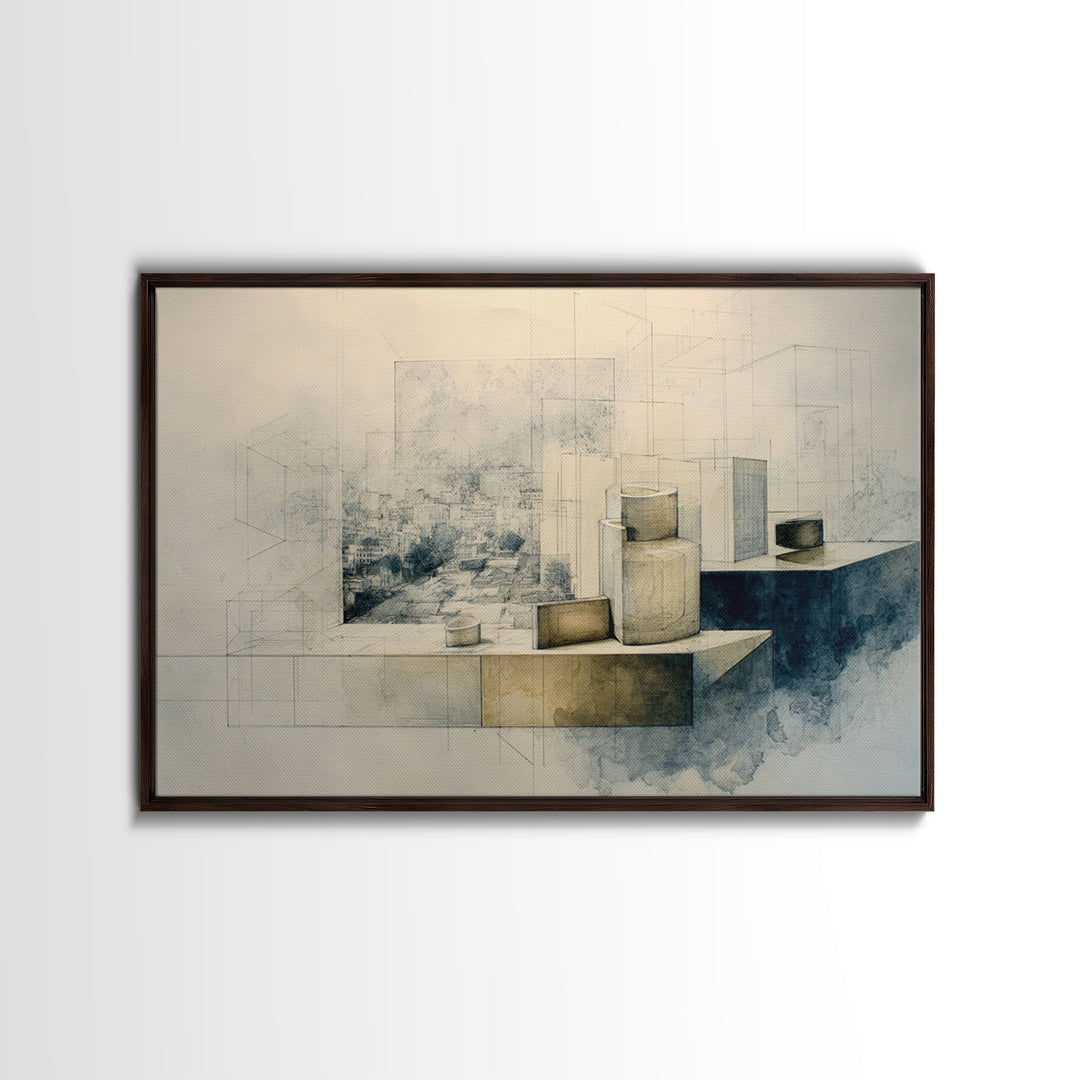 Architectural Line Drawing Framed Canvas Print, Office Art, Home Decor, Office Decor, Focus, Art Deco, Canvas Wall Art, OFF-3x2-7