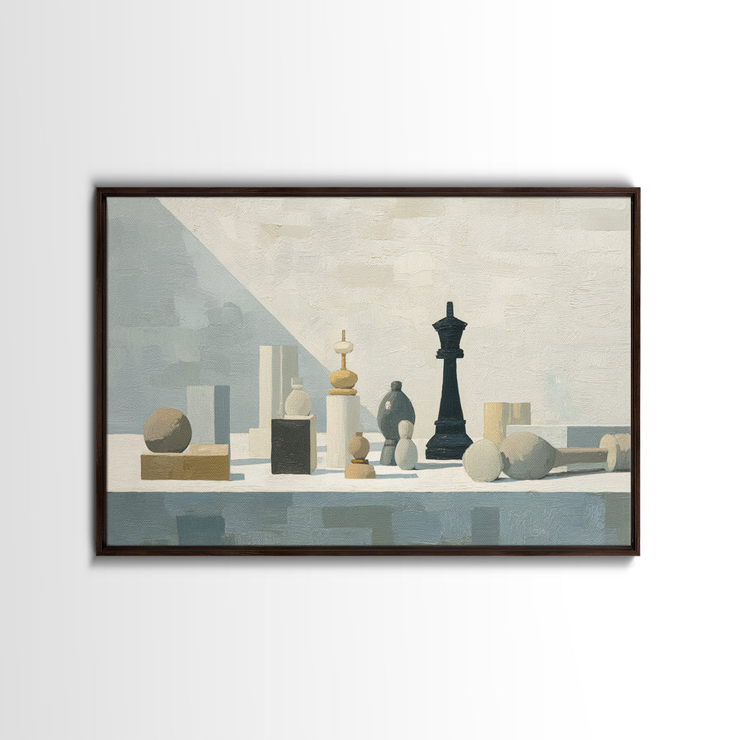 Minimal Chess Piece Still Life Canvas Print, Office Art, Downloadable Prints, Office Decor, Oil Painting, Focus, OFF-3x2-89