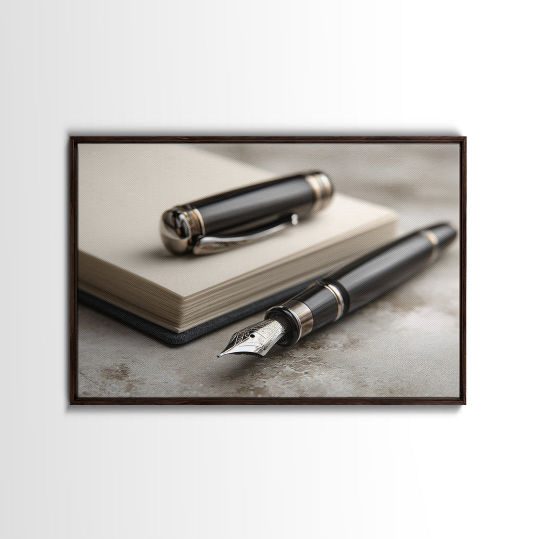 Fountain Pen and Notebook Still Life Without Canvas Print, Office Art, Living Room Decor, Office Decor, Fine Art, Focus, OFF-3x2-98