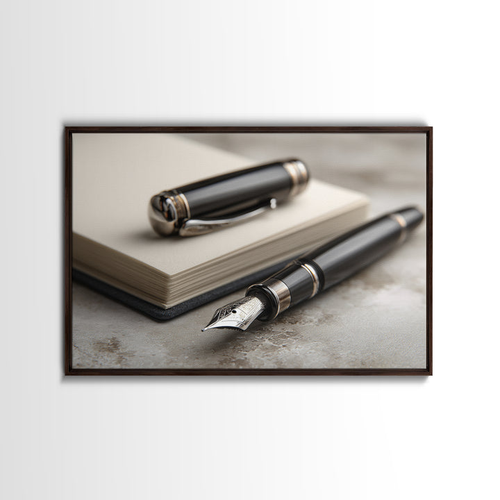 Fountain Pen and Notebook Still Life Without Canvas Print, Office Art, Living Room Decor, Office Decor, Fine Art, Focus, OFF-3x2-98