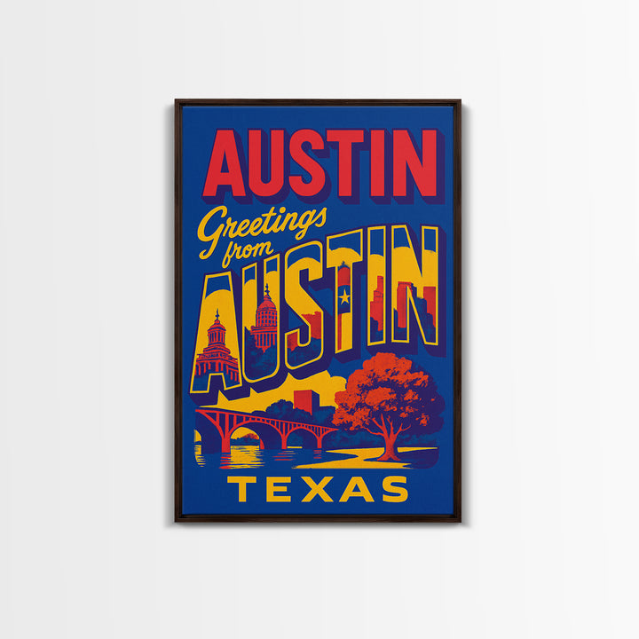 Austin Texas Travel Poster, Canvas Print, Colorful Graphic Wall Art, Austin Art Print, City Illustration, Travel Art Print, Travel Print