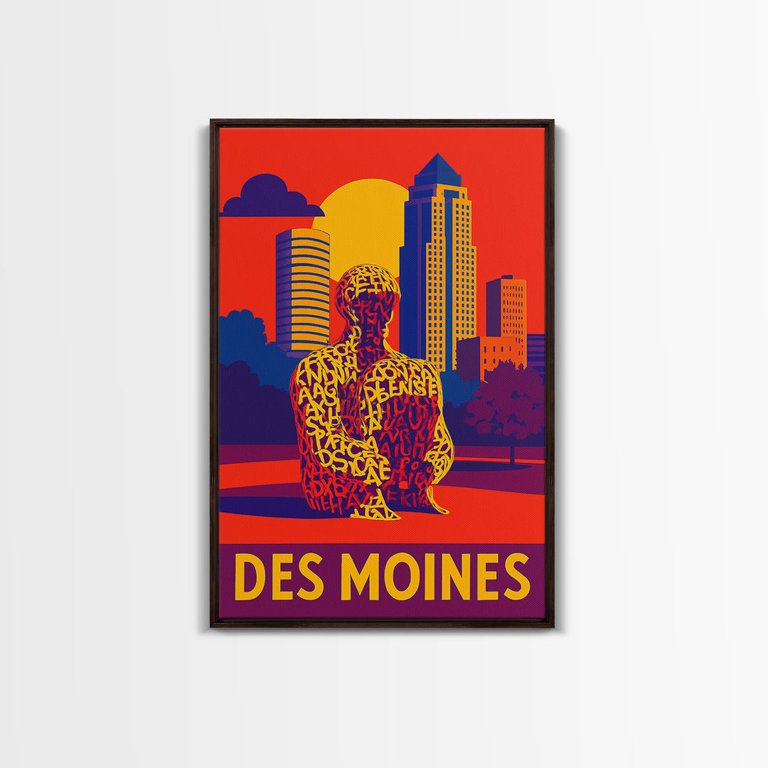 Des Moines Travel Poster, Framed Canvas Print, High Contrast City Poster, Des Moines Poster Print, Travel Poster Art, City Travel Prints