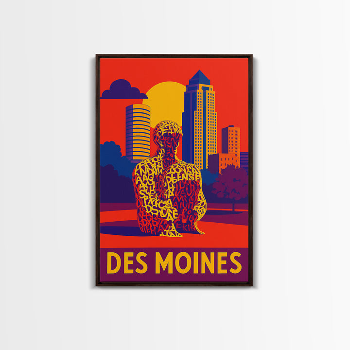 Des Moines Travel Poster, Framed Canvas Print, High Contrast City Poster, Des Moines Poster Print, Travel Poster Art, City Travel Prints