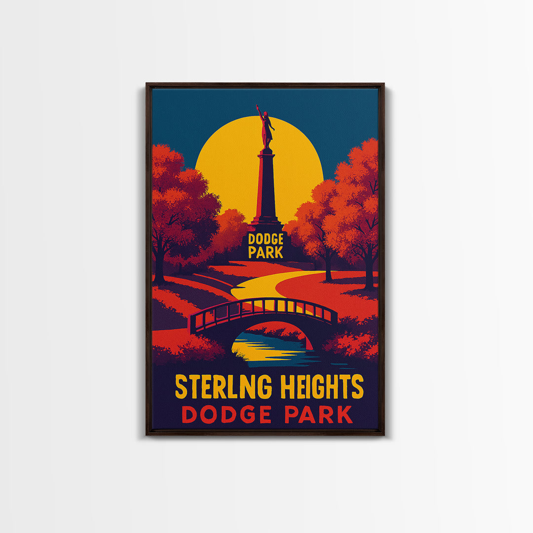 Sterling Heights Travel Poster, Canvas Print, Vibrant Retro Travel Art, Sterling Heights Art Print, Modern Wall Decor, Travel Wall Art
