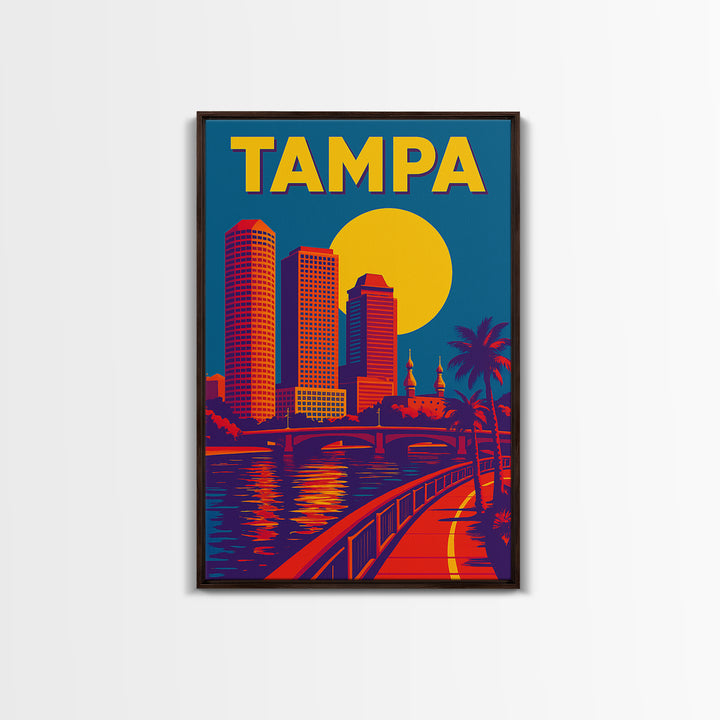 Tampa Florida Travel Poster, Framed Canvas Print, Colorful Graphic Wall Art, Tampa Poster Print, Mid Century Wall Art, Travel Art Print