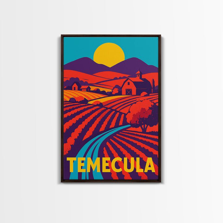 Temecula California Travel Poster, Canvas Print, Vibrant Retro Travel Art, Temecula Poster Print, Modern Wall Decor, Mid Century Wall Art