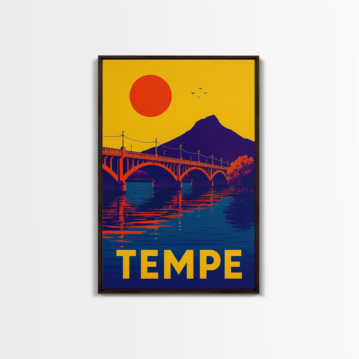 Tempe Arizona Travel Poster, Canvas Print, Vibrant Retro Travel Art, Tempe City Art, City Illustration, City Travel Prints, Poster Art