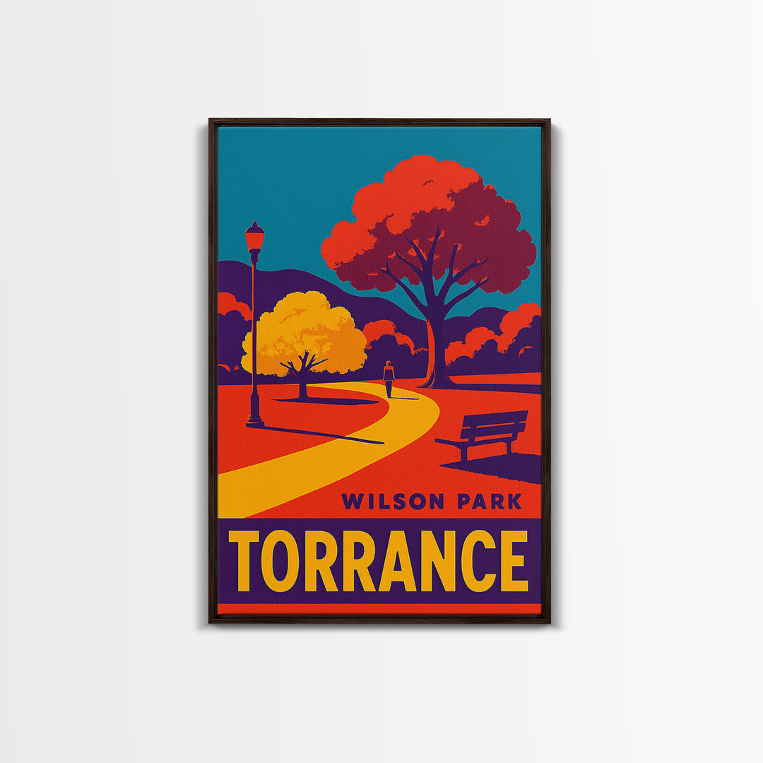 Torrance Travel Poster, Framed Canvas Print, Bold Pop Art Poster, Torrance Travel Art, Living Room Wall Art, City Illustration