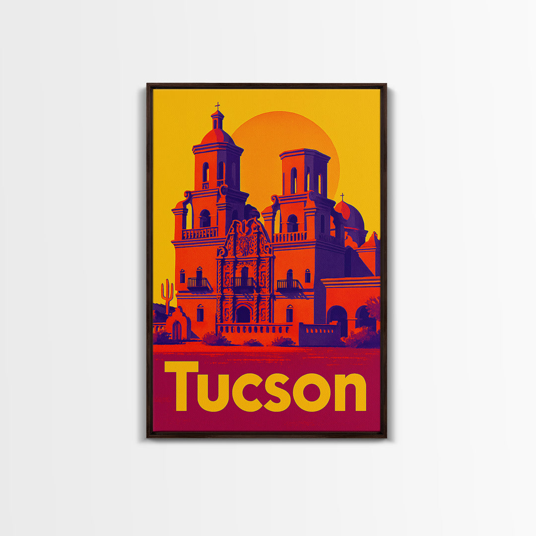 Tucson Travel Poster, Framed Canvas Print, Vibrant Retro Travel Art, Tucson Travel Art, Modern Wall Decor, Eclectic Wall Decor