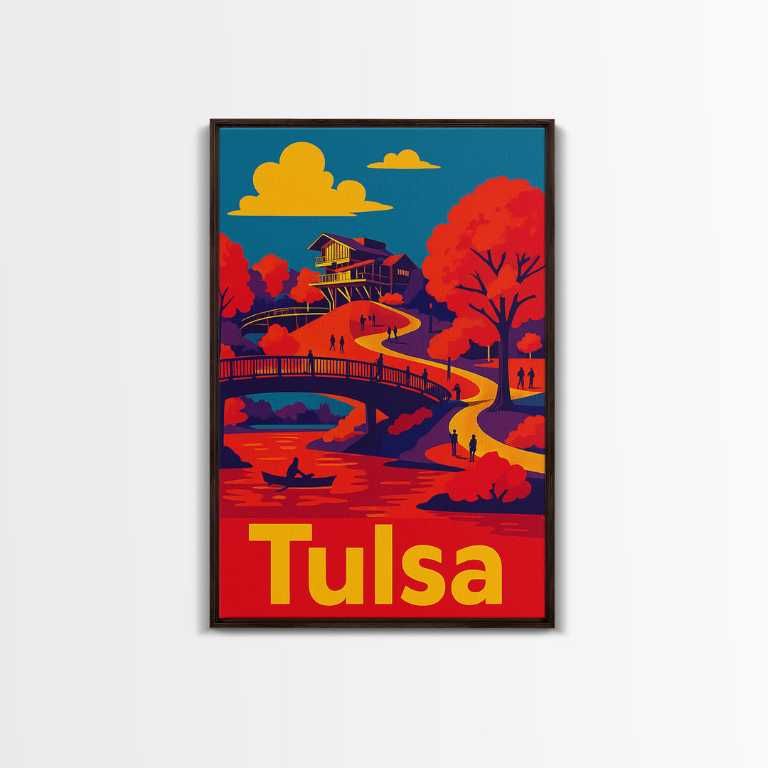 Tulsa Travel Poster, Canvas Print, Vibrant Retro Travel Art, Tulsa Art Print, Mid Century Wall Art, Gift For Travelers, Eclectic Wall Decor