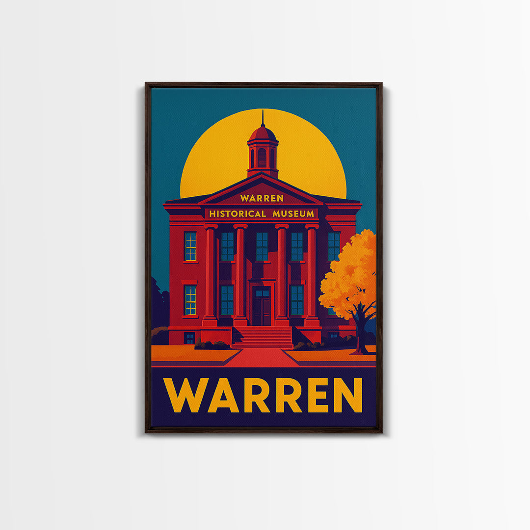 Warren Travel Poster, Framed Canvas Print, Bold Pop Art Poster, Warren Travel Art, City Art Print, Watercolor Skyline Art, City Illustration