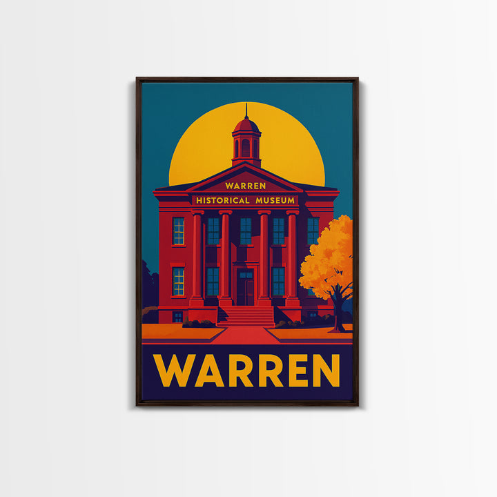 Warren Travel Poster, Framed Canvas Print, Bold Pop Art Poster, Warren Travel Art, City Art Print, Watercolor Skyline Art, City Illustration