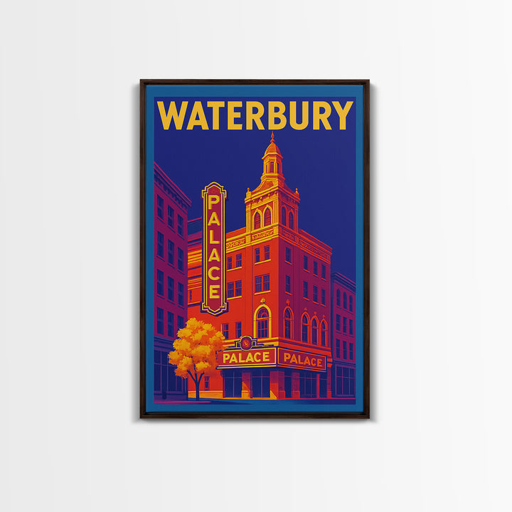 Warterbury Travel Poster, Framed Canvas Print, Bold Pop Art Poster, Warterbury Art Print, Vintage Travel Art, City Art Print, Wall Art