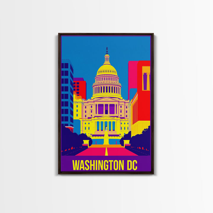 Washington Travel Poster, Framed Canvas Print, Colorful Graphic Wall Art, Washington City Art, Living Room Wall Art, Travel Wall Art