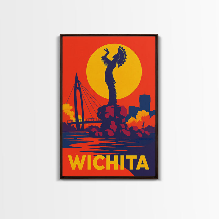 Wichita Kansas Travel Poster, Canvas Print, Vibrant Retro Travel Art, Wichita City Art, Mid Century Wall Art, Travel Print, Poster Print