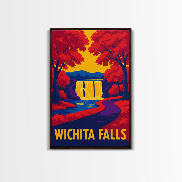 Wichita Falls Travel Poster, Framed Canvas Print, Vibrant Retro Travel Art, Wichita Falls Poster Print, Travel Wall Art, Retro Travel Print