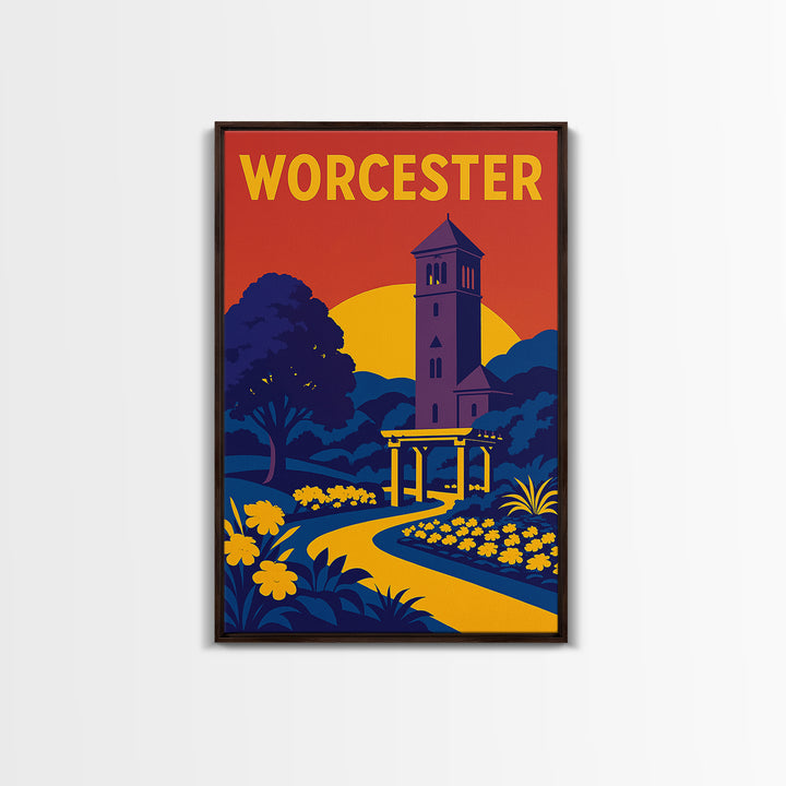 Worcester Travel Poster, Framed Canvas Print, High Contrast City Poster, Worcester Art Print, Wanderlust Decor, Travel Poster Set