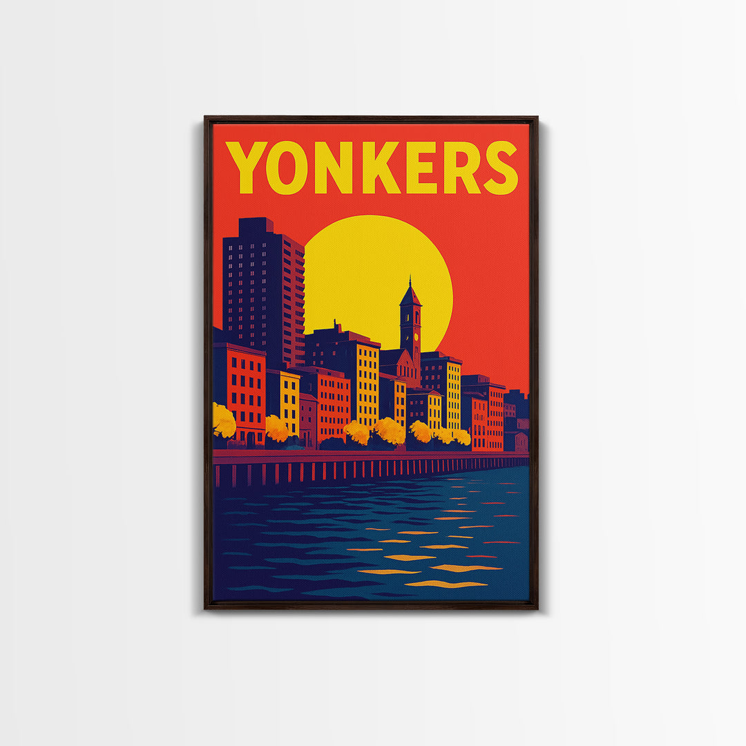 Yonkers Travel Poster, Canvas Print, Vibrant Retro Travel Art, Yonkers City Art, Watercolor Skyline Art, Office Decor, Retro Travel Print